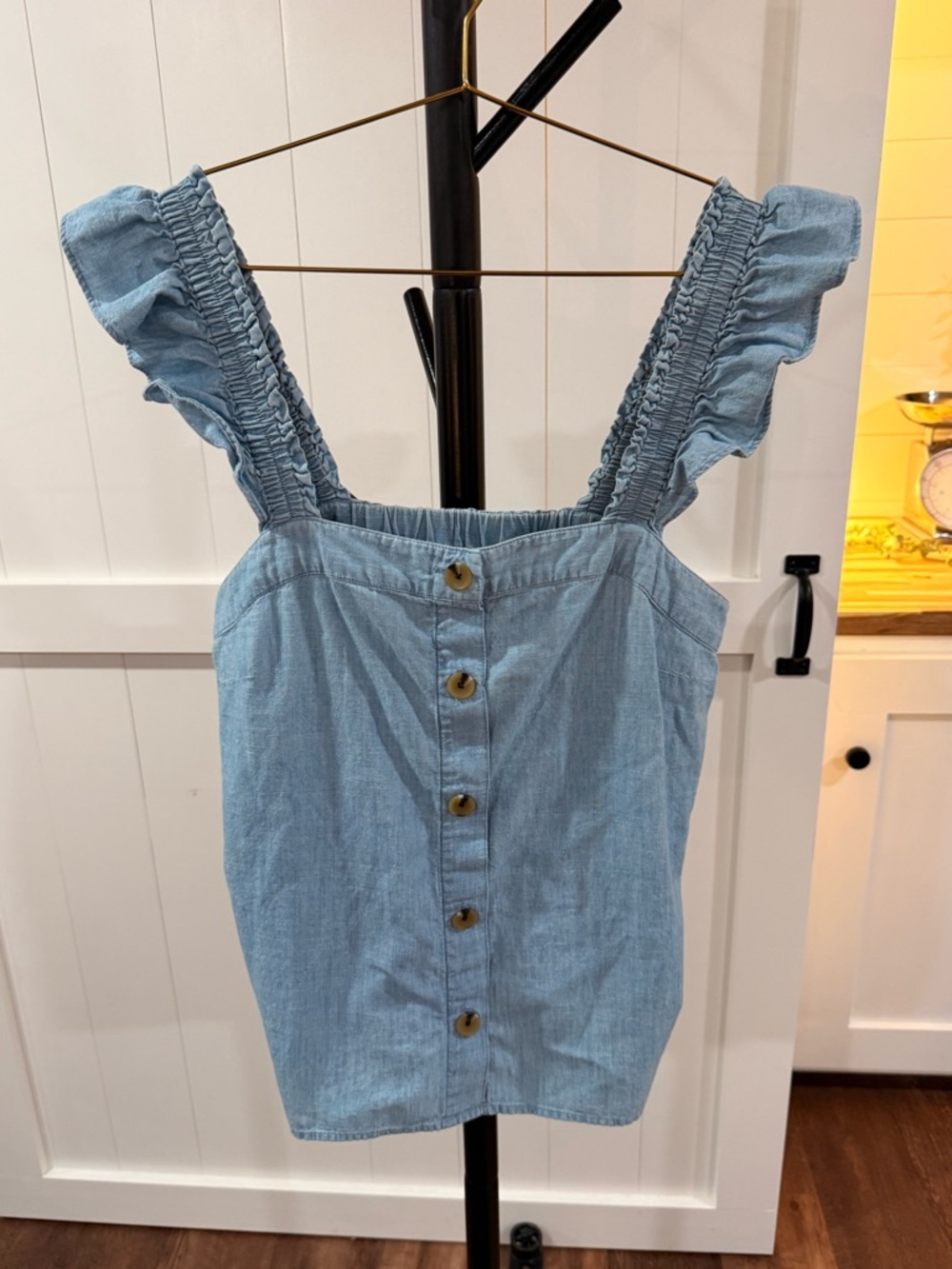 J. Crew Light Blue Chambray Smocked-Strap Top